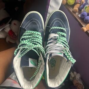 Vans High-Top Sneakers - Navy Blue and Green Checkered